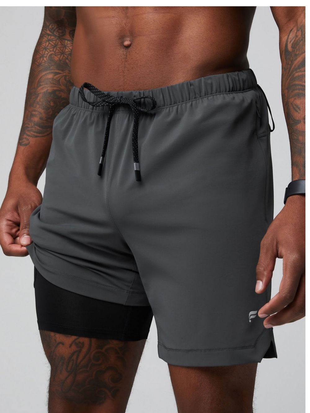 Fabletics Men's Charcoal Gray Layered Performance Shorts